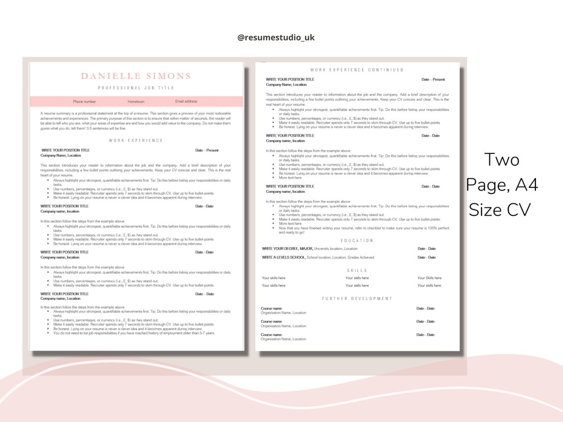 2 Page Professional Resume| Template Cover Letter and References ...