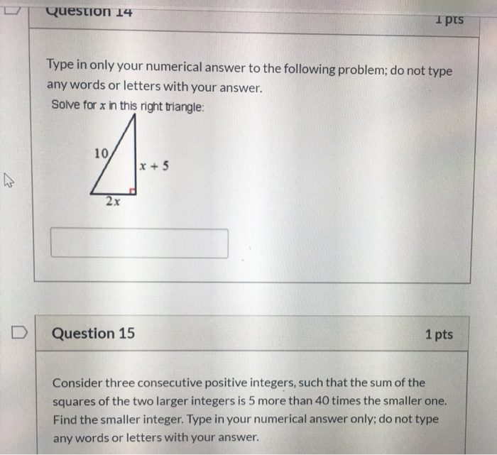 Solved Question 14 I pts Type in only your numerical answer | Chegg.com