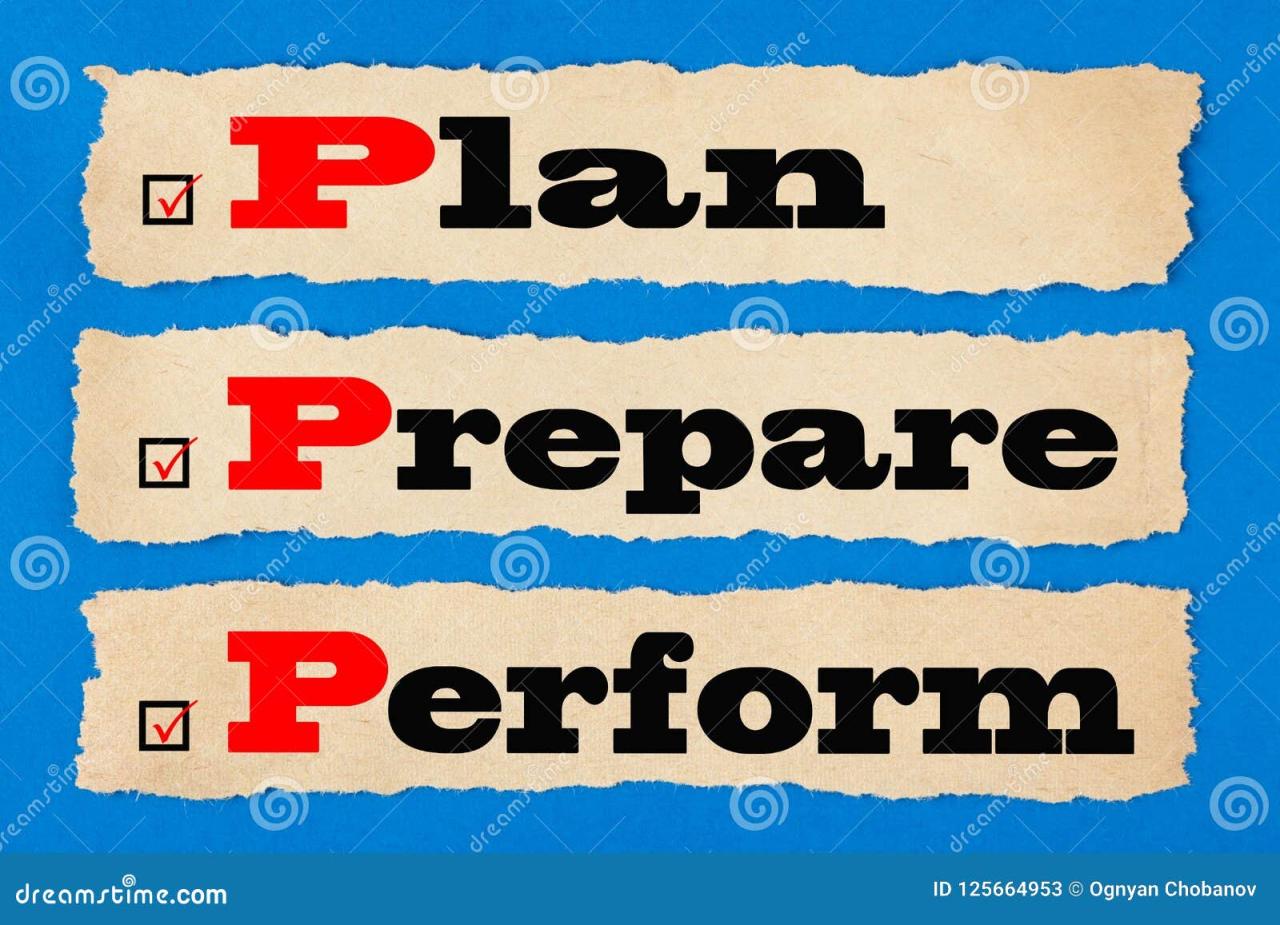 Plan Prepare Practice Perform Thinking Person Strategy Idea Stock ...